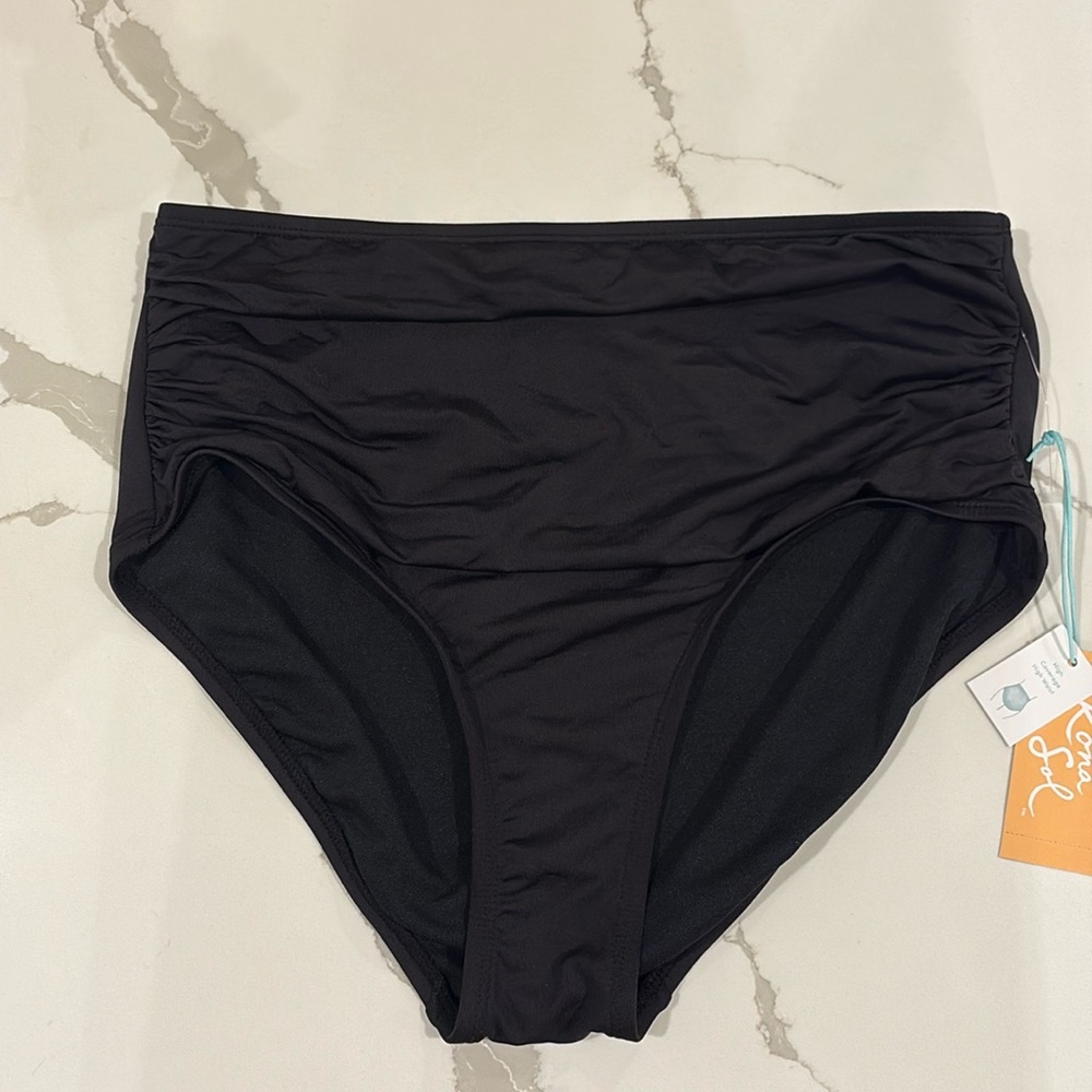 Kona Sol High Coverage High Waist Black Bikini bottom Size Medium
